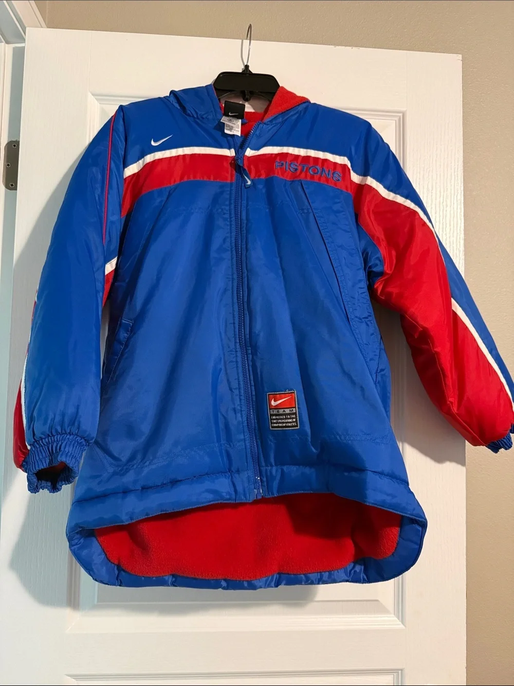 Detroit Pistons Blue and Red Hooded Kids Puffer Jacket